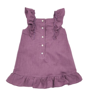 VESTIDO NIÑA ESCOTE CUADRADO LINO MALVA 