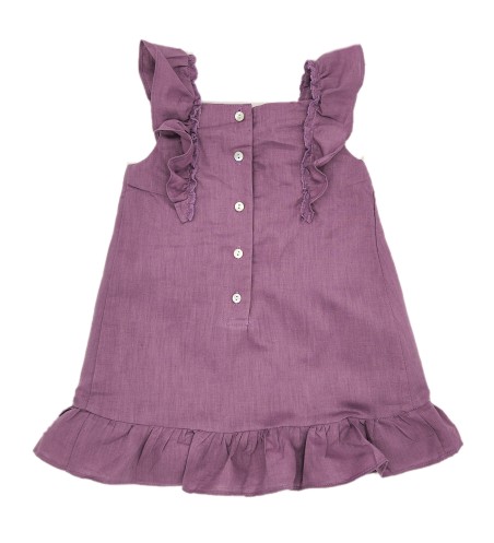 VESTIDO NIÑA ESCOTE CUADRADO LINO MALVA 