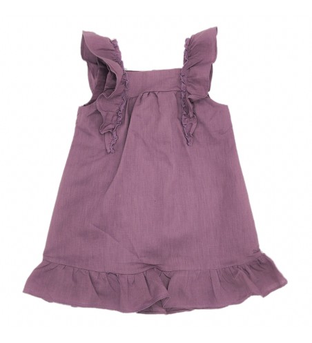 VESTIDO NIÑA ESCOTE CUADRADO LINO MALVA 