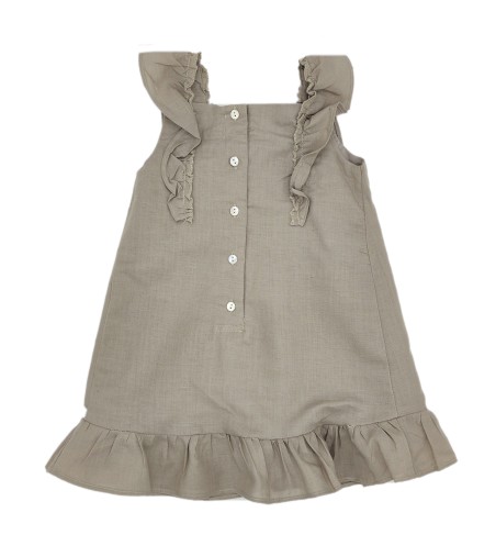 VESTIDO NIÑA ESCOTE CUADRADO LINO TOPO 