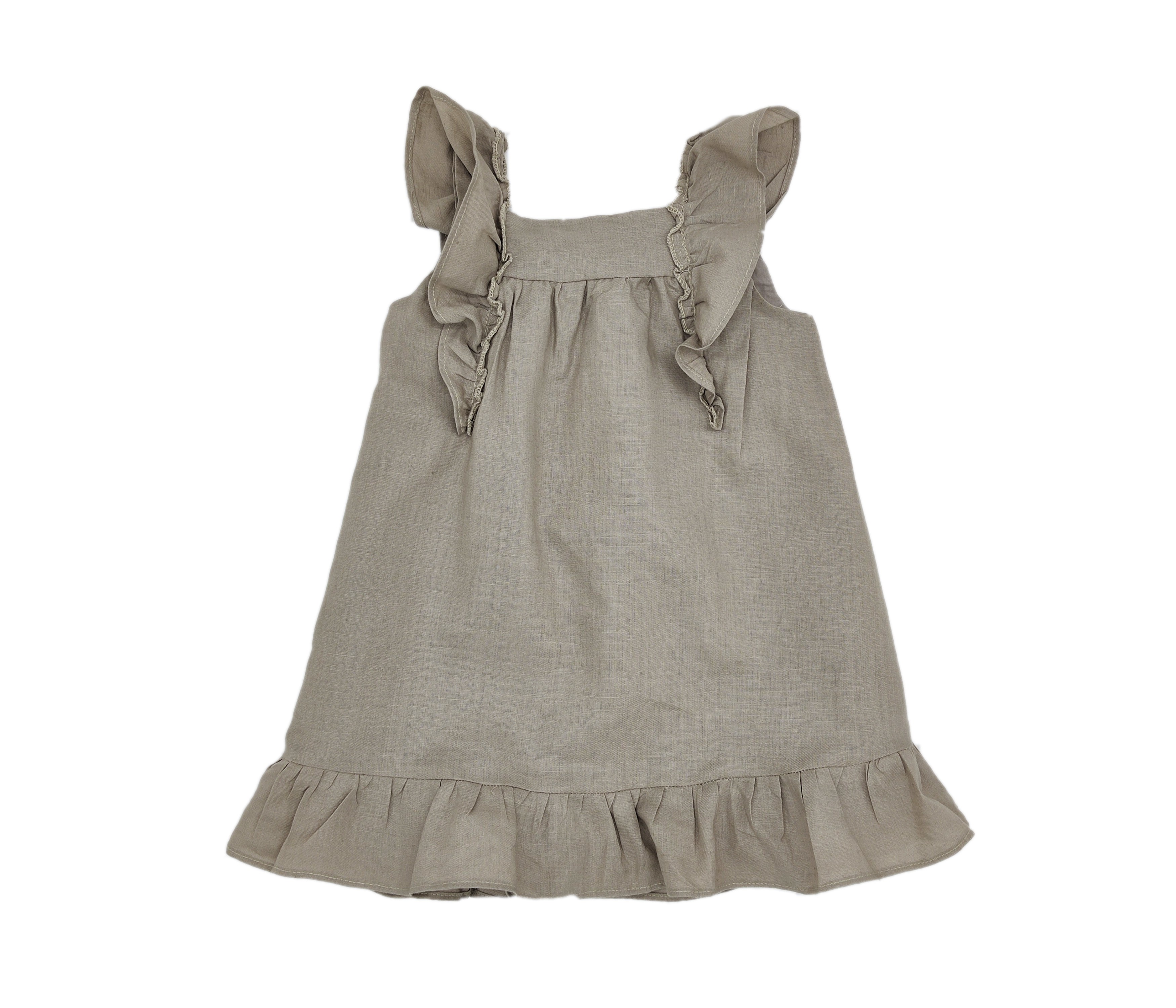VESTIDO NIÑA ESCOTE CUADRADO LINO TOPO 
