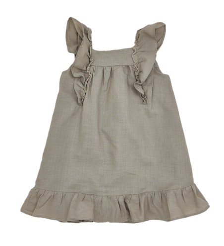 VESTIDO NIÑA ESCOTE CUADRADO LINO TOPO 